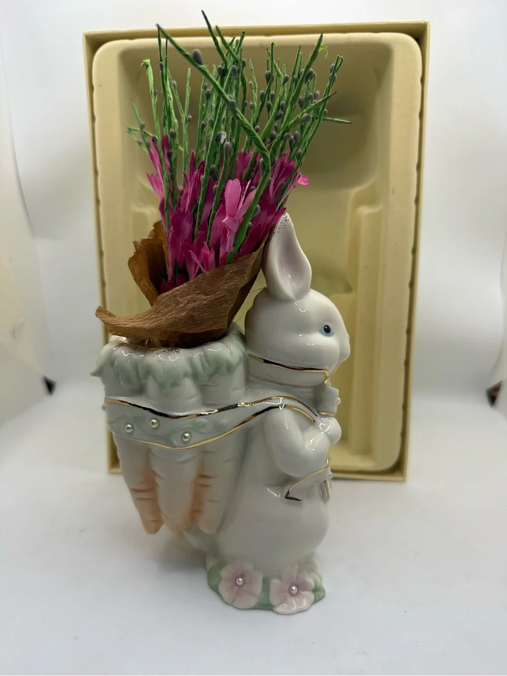 Vintage Lenox Petals & Pearls Vase-Bud/Rabbit/Figural - 6 1/4